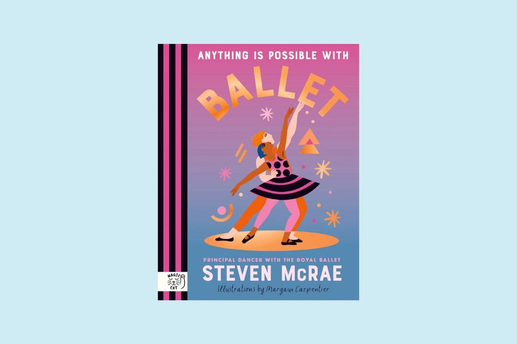 Book cover with a dancer illustration and text on a light blue background