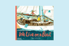 Book cover of 'We Live on a Boat' with illustrations of people on a boat.