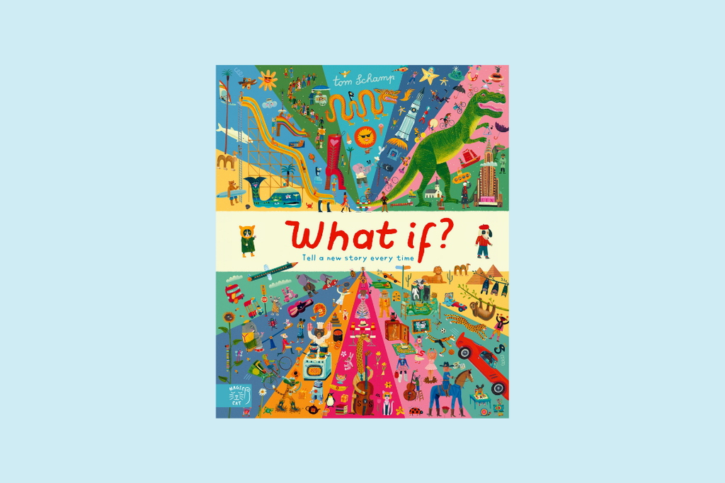 Book cover of 'What if?' with colorful illustrations on a light blue background